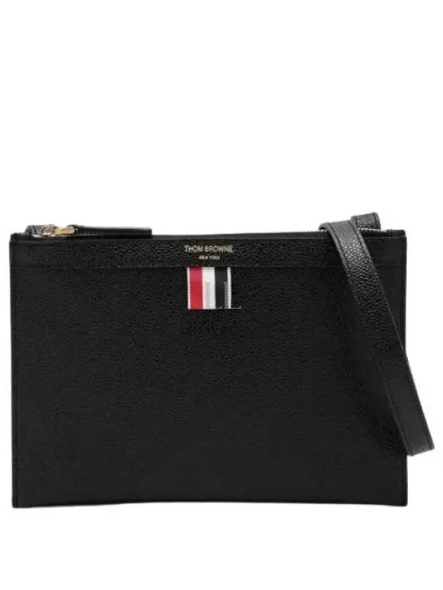 Document Holder Pebble Grain Leather Mini Cross Bag Black - THOM BROWNE - BALAAN 2