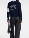 Floral Intarsia Cotton Cardigan Navy - THOM BROWNE - BALAAN 3