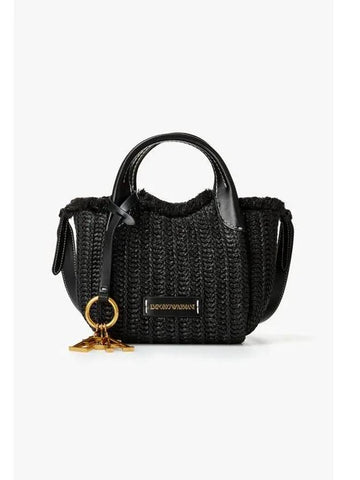 Women s Metal Charm Straw Small Handbag Black - EMPORIO ARMANI - BALAAN 1