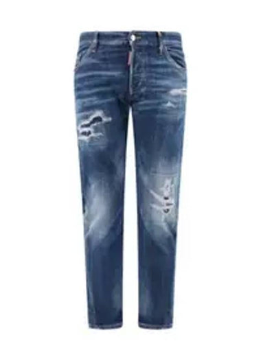 Stretch Cotton Leaf Effect Jeans Blue - DSQUARED2 - BALAAN 1