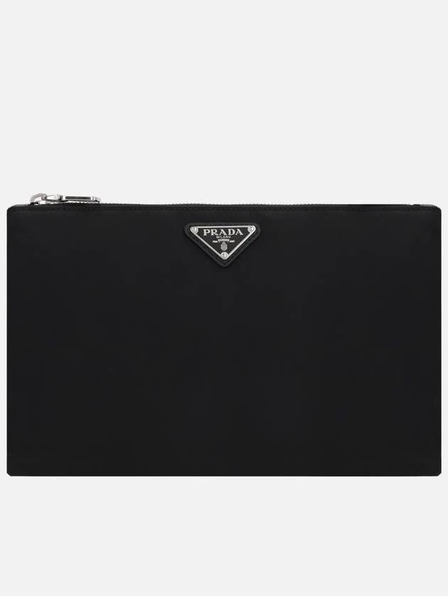 Re-Nylon and Saffiano Leather Clutch Bag Black - PRADA - BALAAN 2