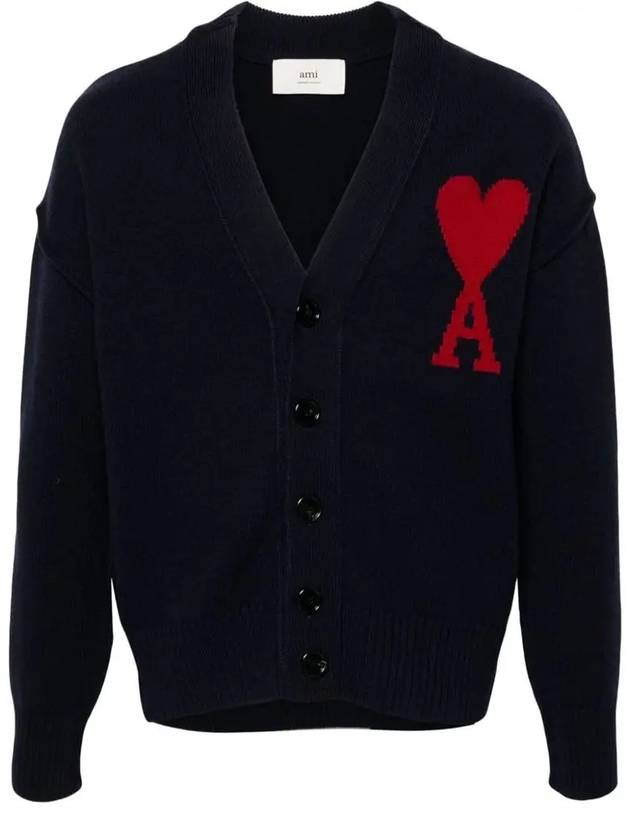 De Coeur Logo Wool Cardigan Navy - AMI - BALAAN 3