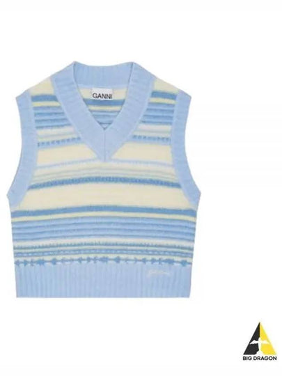 Striped Soft Wool Gilet Vest Light Blue - GANNI - BALAAN 2