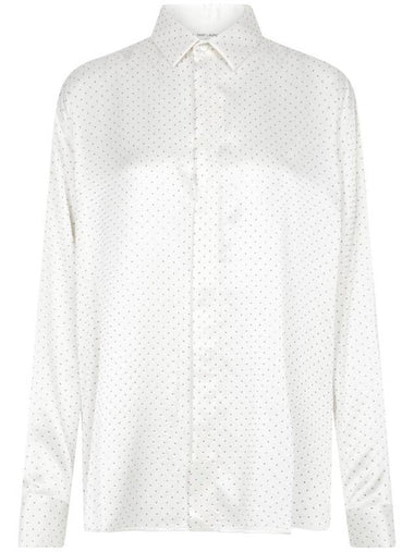 Studded Silk Satin Long Long Sleeve Shirt - SAINT LAURENT - BALAAN 1