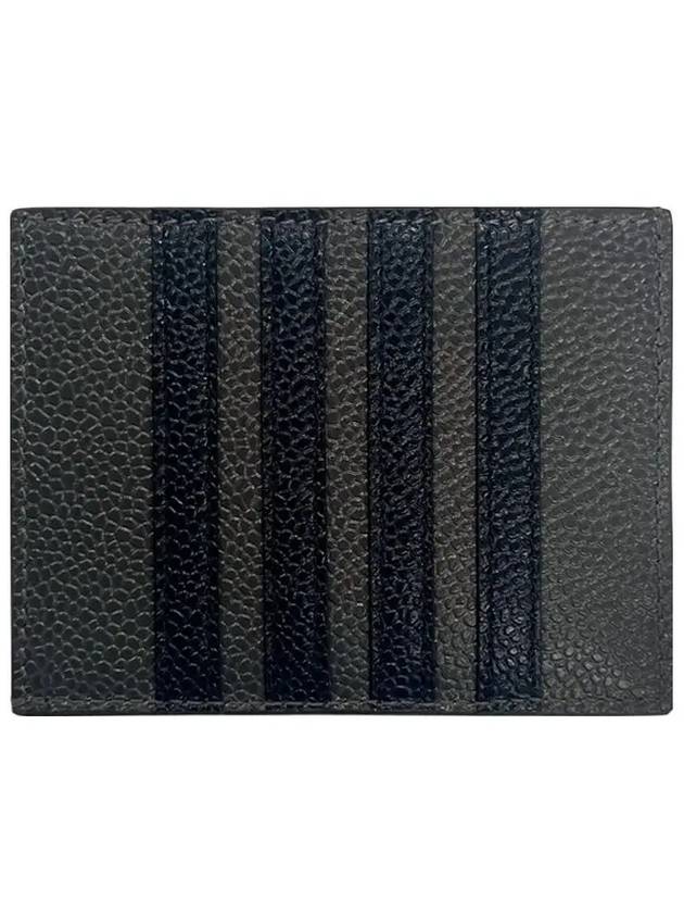 Pebble Calfskin 4-Bar Applique Note Card Wallet Dark Grey - THOM BROWNE - BALAAN.