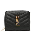 Monogram Zipper Grained Leather Half Wallet Black - SAINT LAURENT - BALAAN 3