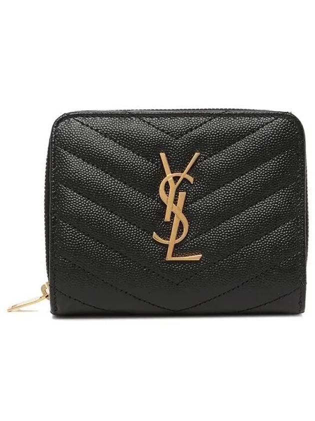 Monogram Zipper Grained Leather Half Wallet Black - SAINT LAURENT - BALAAN 3