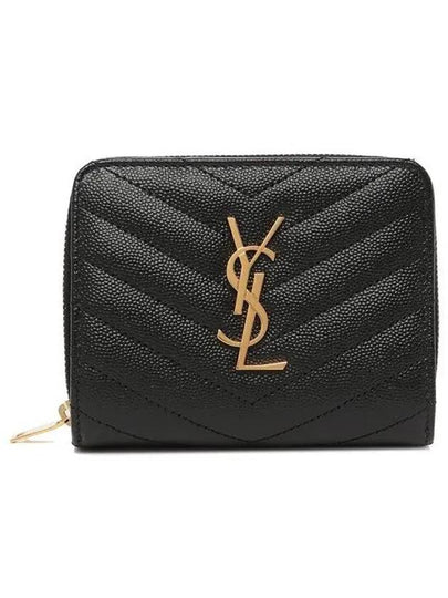 Monogram Zipper Grained Leather Half Wallet Black - SAINT LAURENT - BALAAN 2