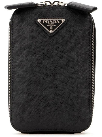 Saffiano triangle logo belt bag black - PRADA - BALAAN 1