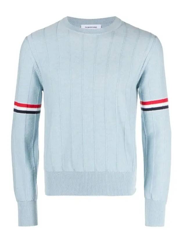 Men's Wool Relaxed Pullover Knit Top Light Blue - THOM BROWNE - BALAAN 3