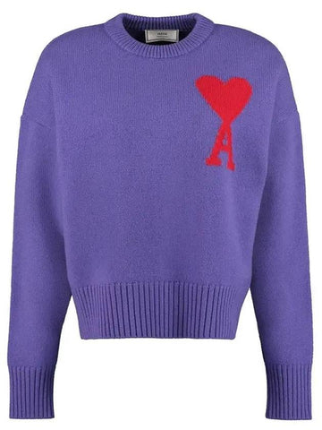 Big Heart Logo Knit Top Purple - AMI - BALAAN.