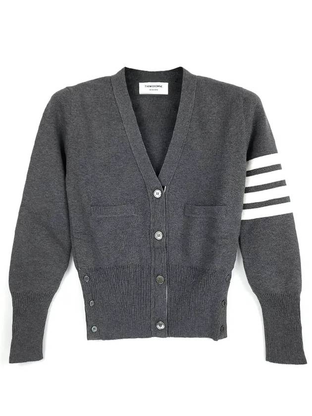 Cotton 4-Bar Milano Classic V-Neck Cardigan Medium Grey - THOM BROWNE - BALAAN 2