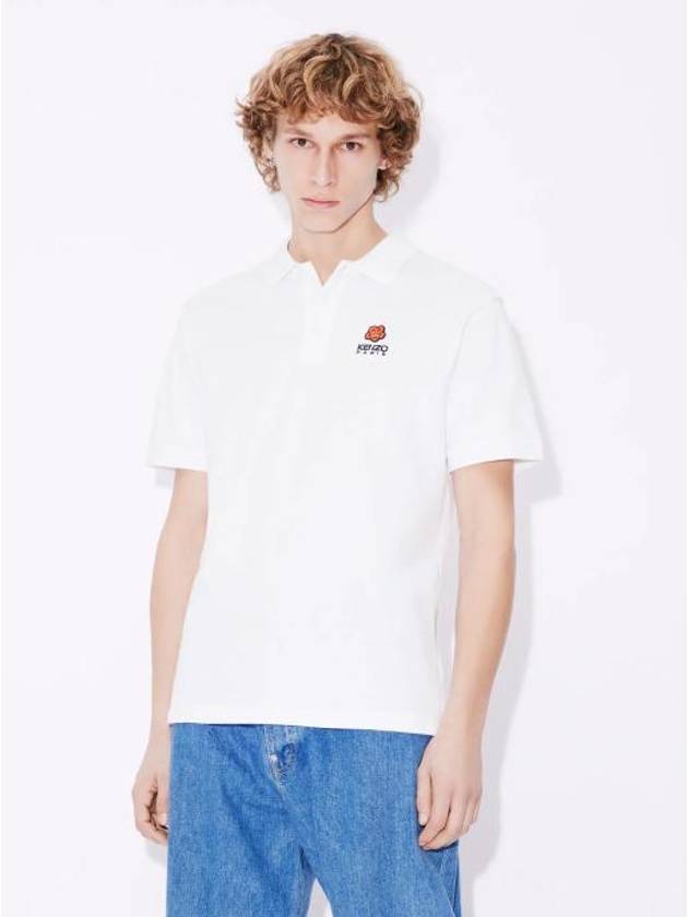 Boke Flower Embroidered Cotton Polo Shirt White - KENZO - BALAAN 4