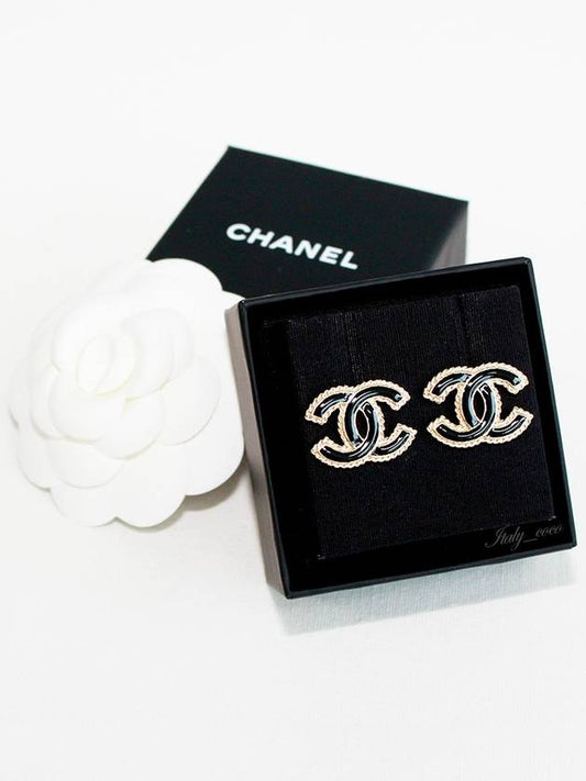 stud earrings metal gold black - CHANEL - BALAAN 2