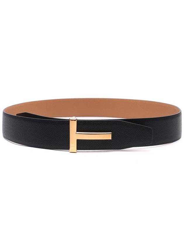 T Buckle Reversible Leather Belt Black - TOM FORD - BALAAN 5