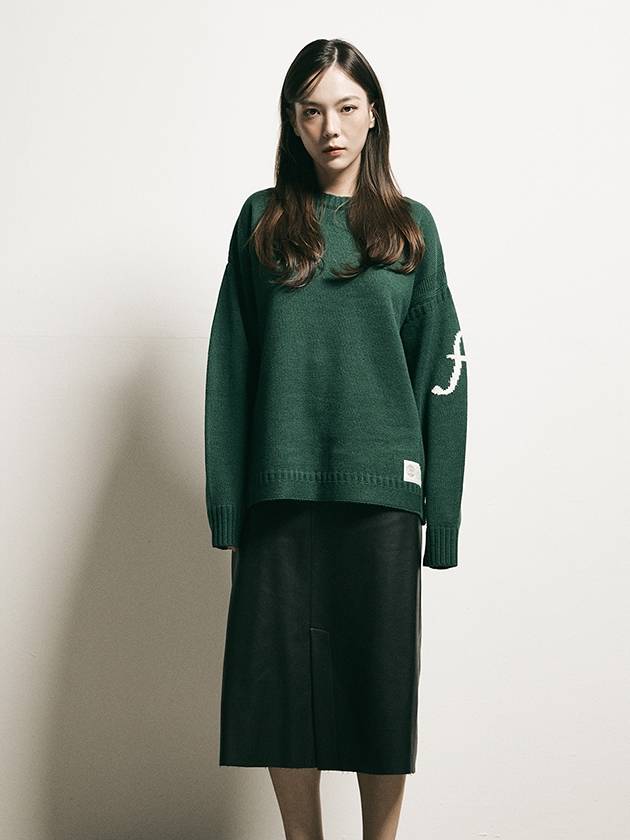 F Logo Round Wool Pullover Dark Green - FFEFF STUDIO - BALAAN 2