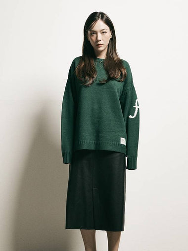 F Logo Round Wool Pullover Dark Green - FFEFF STUDIO - BALAAN 1