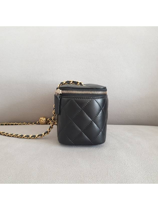 Gold Ball Vanity Bag Rectangular Cosmetic Case Chain Lamb Skin Black Plated AP2303 - CHANEL - BALAAN 4