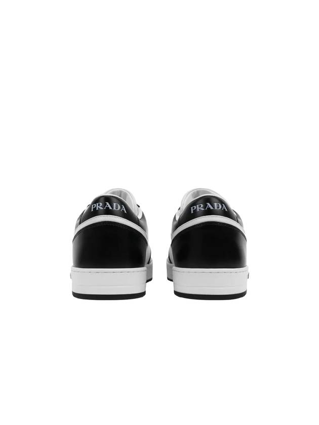 Men's Downtown Triangle Logo Leather Low Top Sneakers White Black - PRADA - BALAAN 5