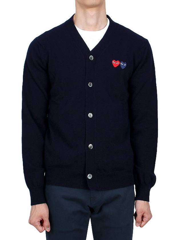 Double Heart V-neck Cardigan Black - COMME DES GARCONS - BALAAN 3