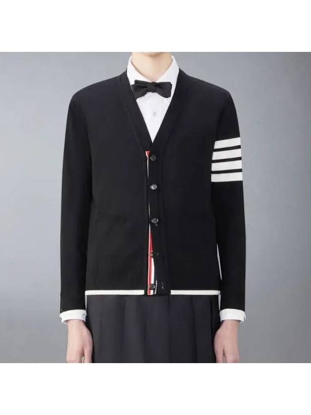 Wool 4-Bar Cardigan Black - THOM BROWNE - BALAAN 2