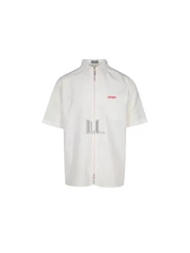 Embroidered Logo Patch Zipper Short Sleeve Shirt White - DIOR - BALAAN 2