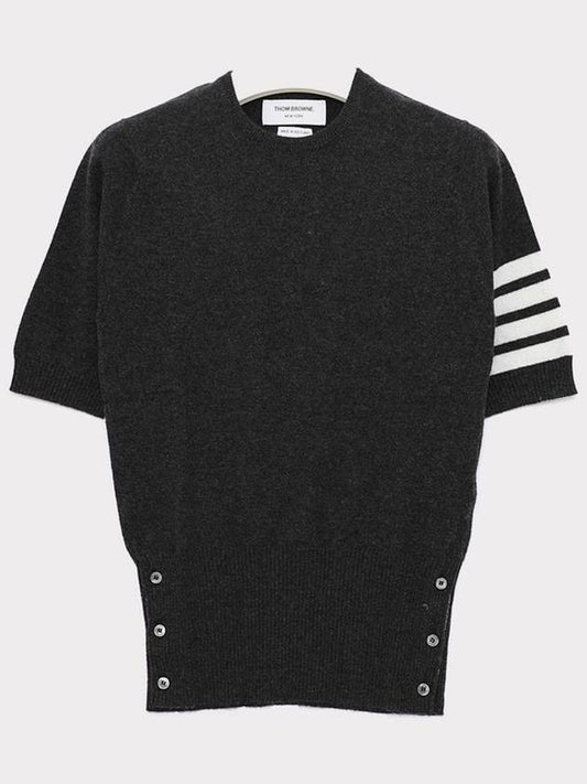 Women's Cashmere Striped Short Sleeve Knit Top Dark Grey - THOM BROWNE - BALAAN 1