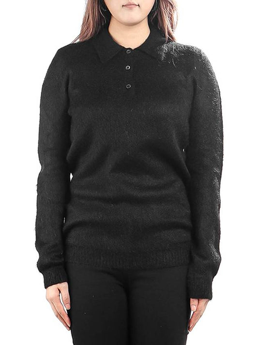 Women's Mohair Polo Long Sleeve Knit Top Black - PRADA - BALAAN 2