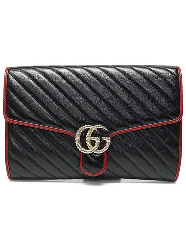 498079 Black Red Matelasse Leather GG Marmont Gold Clutch - GUCCI - BALAAN 1