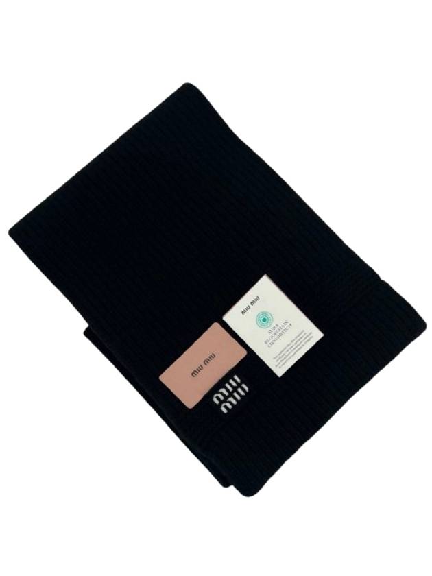 Intarsia Logo Wool Cashmere Muffler Black - MIU MIU - BALAAN 7