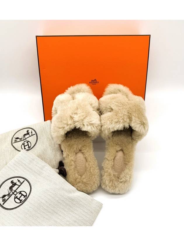 Oran Shearling Sandals Beige Camel - HERMES - BALAAN 3