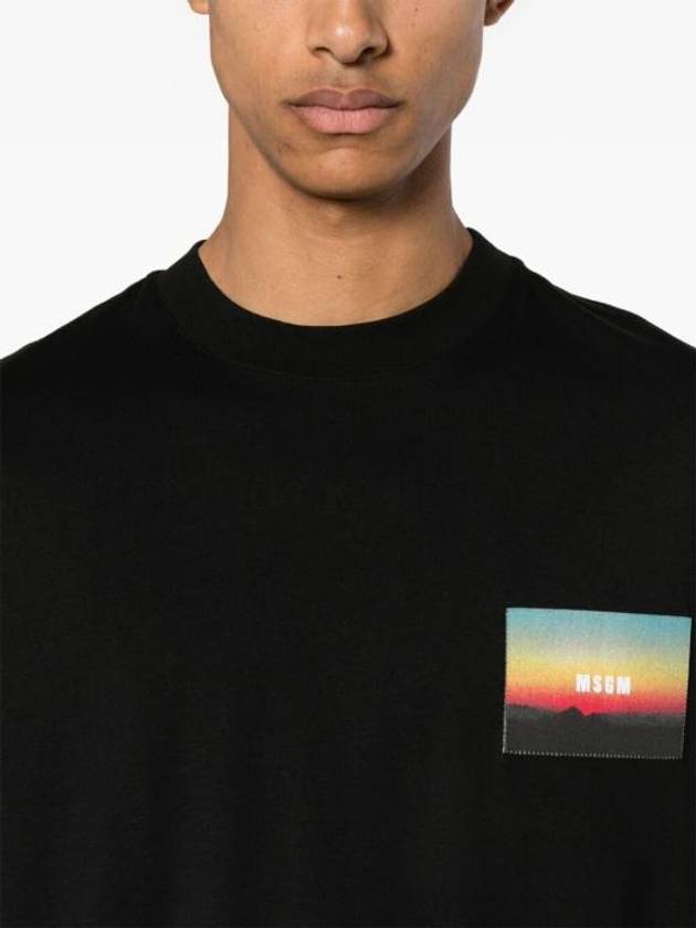 Embroidered Logo Graphic Print Cotton Short Sleeve T-Shirt Black - MSGM - BALAAN 4