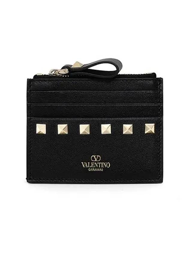 Rockstud Zipper Card Wallet Black - VALENTINO - BALAAN 3