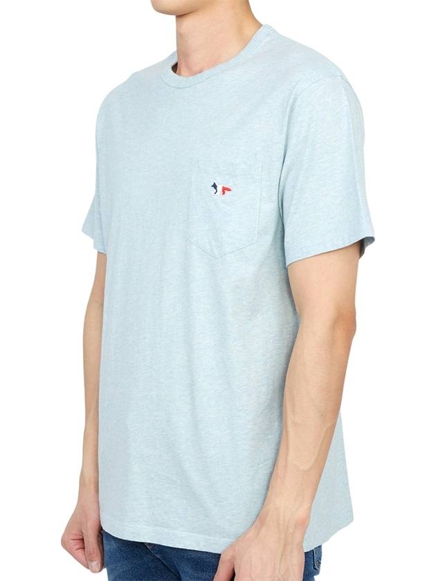 Tricolor Fox Patch Classic Pocket Short Sleeve T-Shirt Blue - MAISON KITSUNE - BALAAN 3