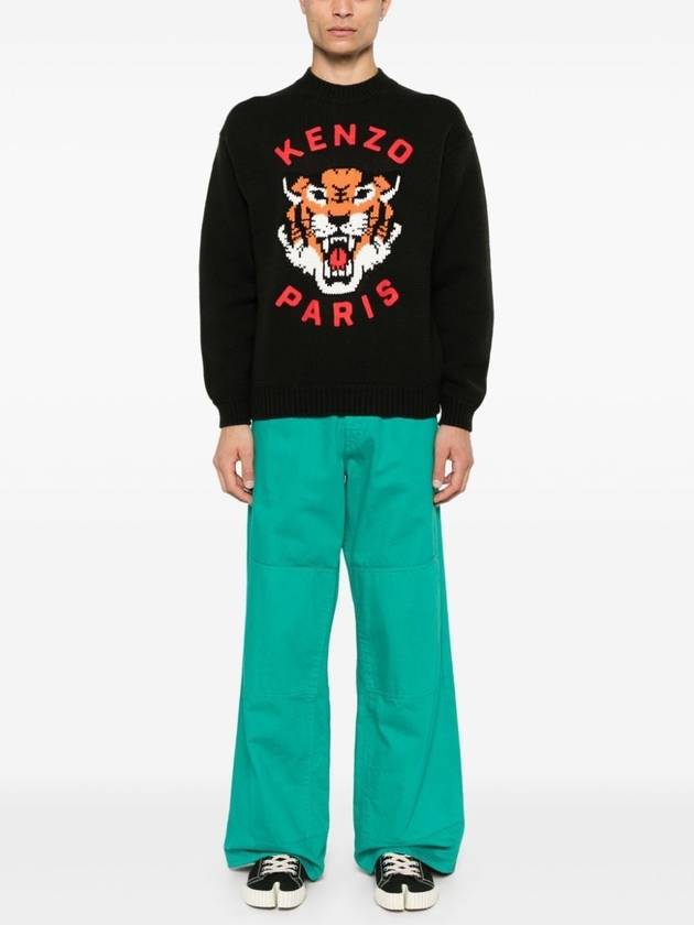 Lucky Tiger Genderless Wool Knit Top Black - KENZO - BALAAN 3