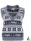 Logo Wool Mix Vest Knit Top Sky Captain - GANNI - BALAAN 2