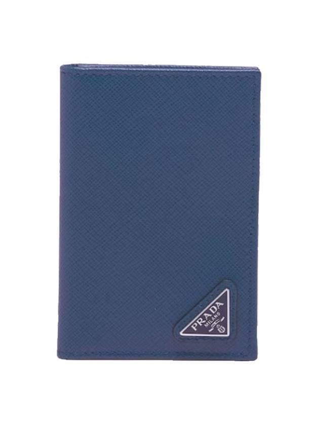 Saffiano Triangular Logo Flap Card Wallet Blue - PRADA - BALAAN 1