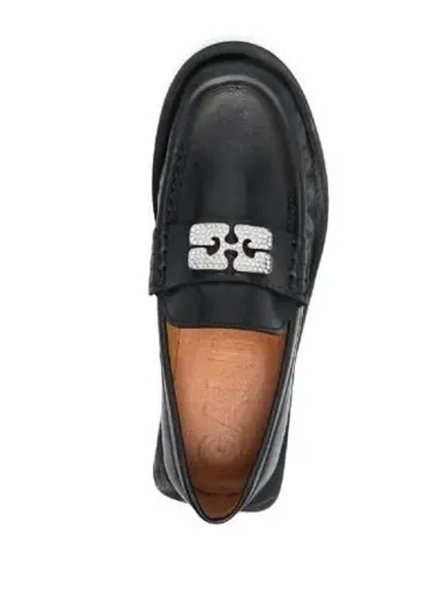 Rhinestone Logo Leather Loafers Black - GANNI - BALAAN 5