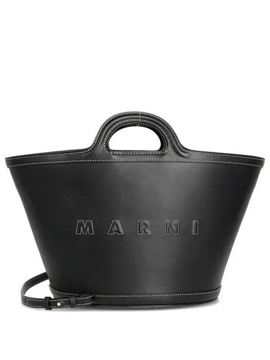 Tropicalia Small Leather Tote Bag Black - MARNI - BALAAN 2