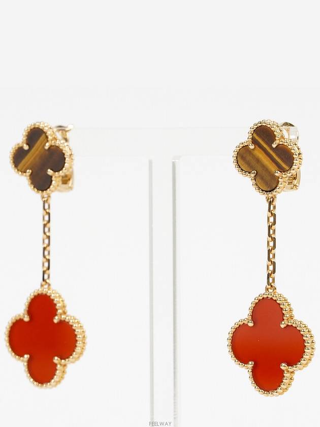 Van Cleef Arpels Magic Alhambra Earrings 2 Motif Yellow Gold Carnelian Tiger s Eye 74151 - VANCLEEFARPELS - BALAAN 4