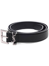 Grained Leather Silver Monogram Belt Black - SAINT LAURENT - BALAAN 4