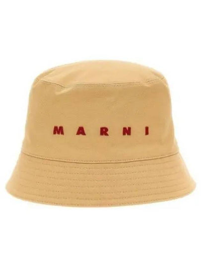 Embroidered Logo Cotton Bucket Hat Beige - MARNI - BALAAN 2