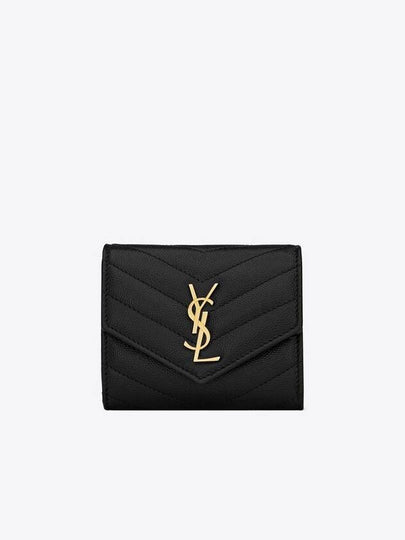 Monogram Cassandra Matelasse Half Wallet Black - SAINT LAURENT - BALAAN 2