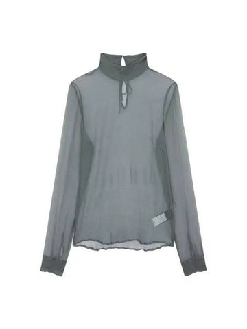 Women s Wrinkle Silk High Neck Blouse Dark Gray - DRIES VAN NOTEN - BALAAN 1