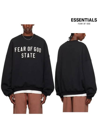 Fear of God Essential Logo Crew Neck Fleece Sweatshirt Men s Shirt Black - FEAR OF GOD ESSENTIALS - BALAAN 1