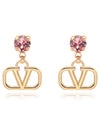 V Logo Crystal Brass Earrings Gold Rose - VALENTINO - BALAAN 2