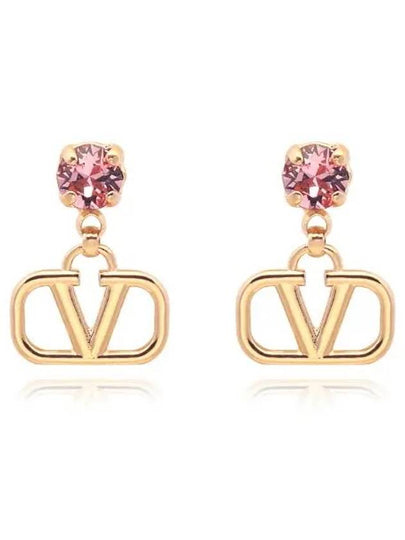 V Logo Crystal Brass Earrings Gold Rose - VALENTINO - BALAAN 2