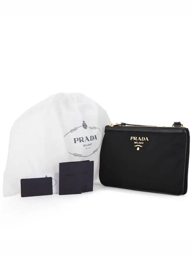 Gold Logo Double Zip Nylon Cross Bag Black - PRADA - BALAAN 4