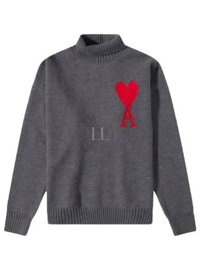 Big Heart Logo Wool Knit Turtleneck Grey - AMI - BALAAN 2