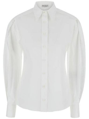 White Shirt With Pointed Collar In Cotton Blend Woman - BRUNELLO CUCINELLI - BALAAN 1